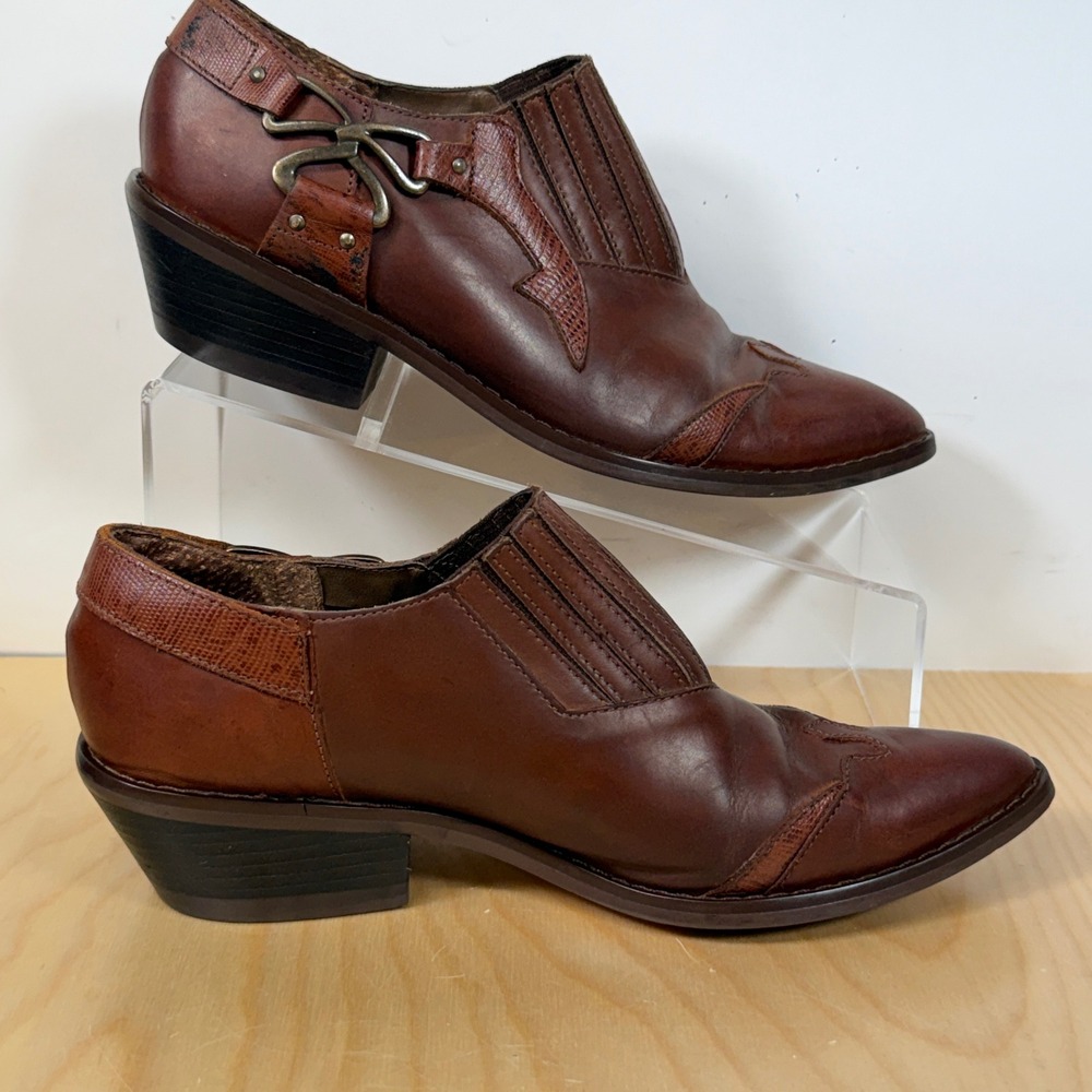 First Editions Brown Leather Western Ankle Booties Women's 7.5 M